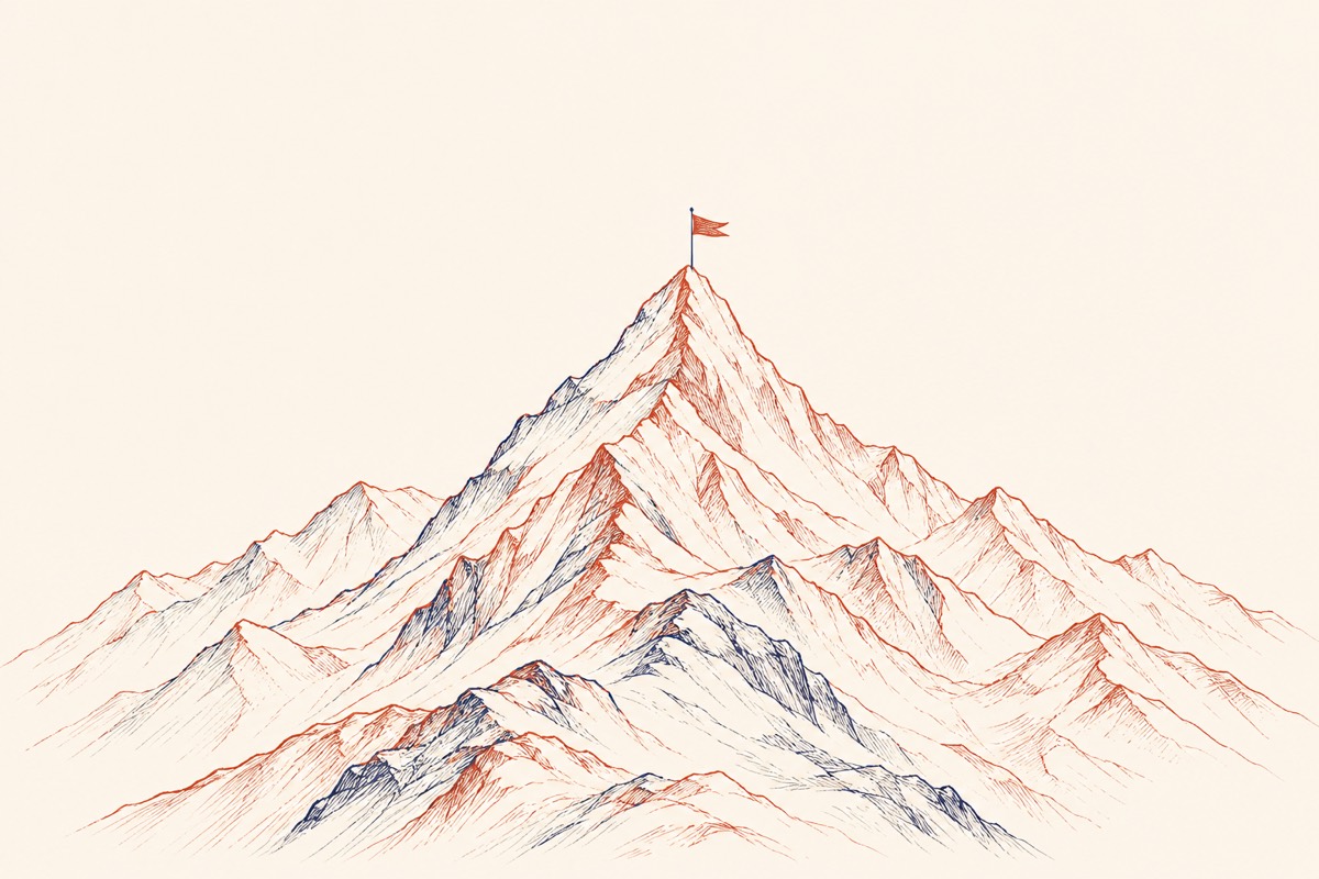 A marked route leading to a mountain summit